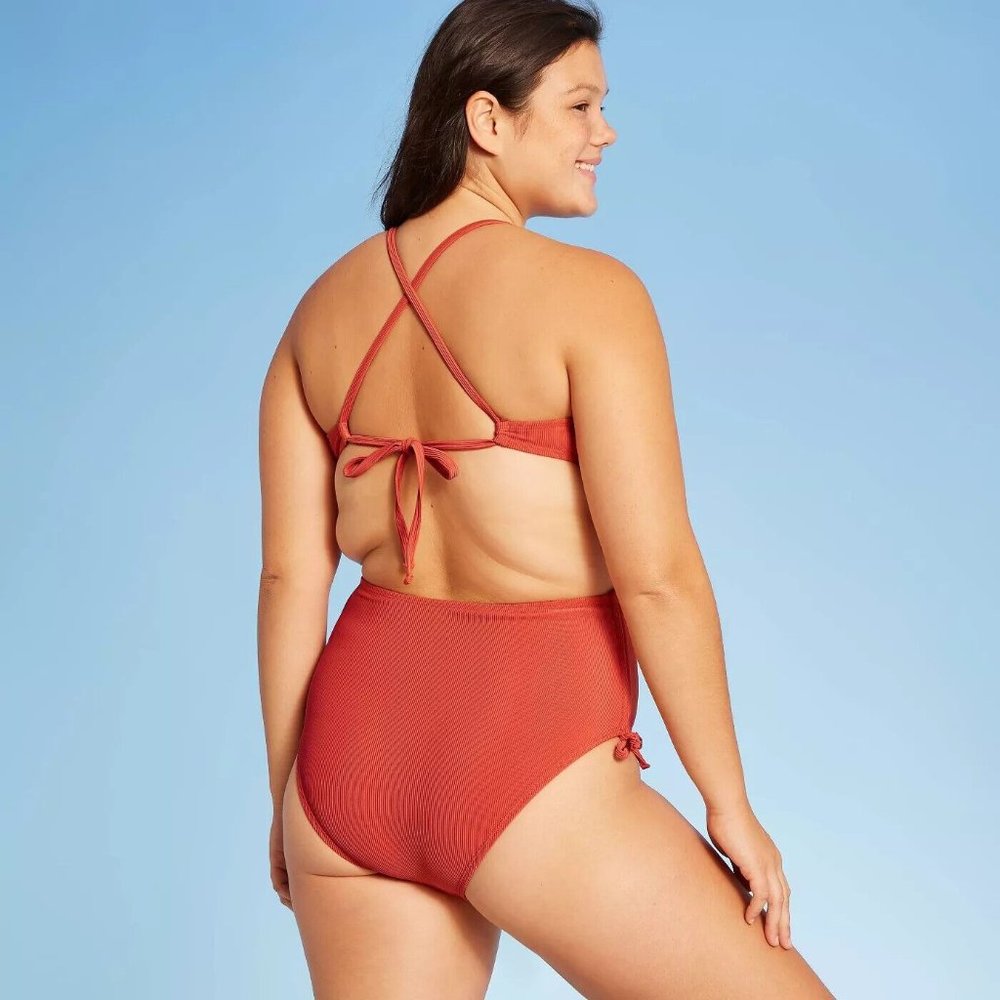 Juniors' Ribbed Side-Cinch One Piece Swimsuit - Xhilaration Size S - Picture 4 of 7